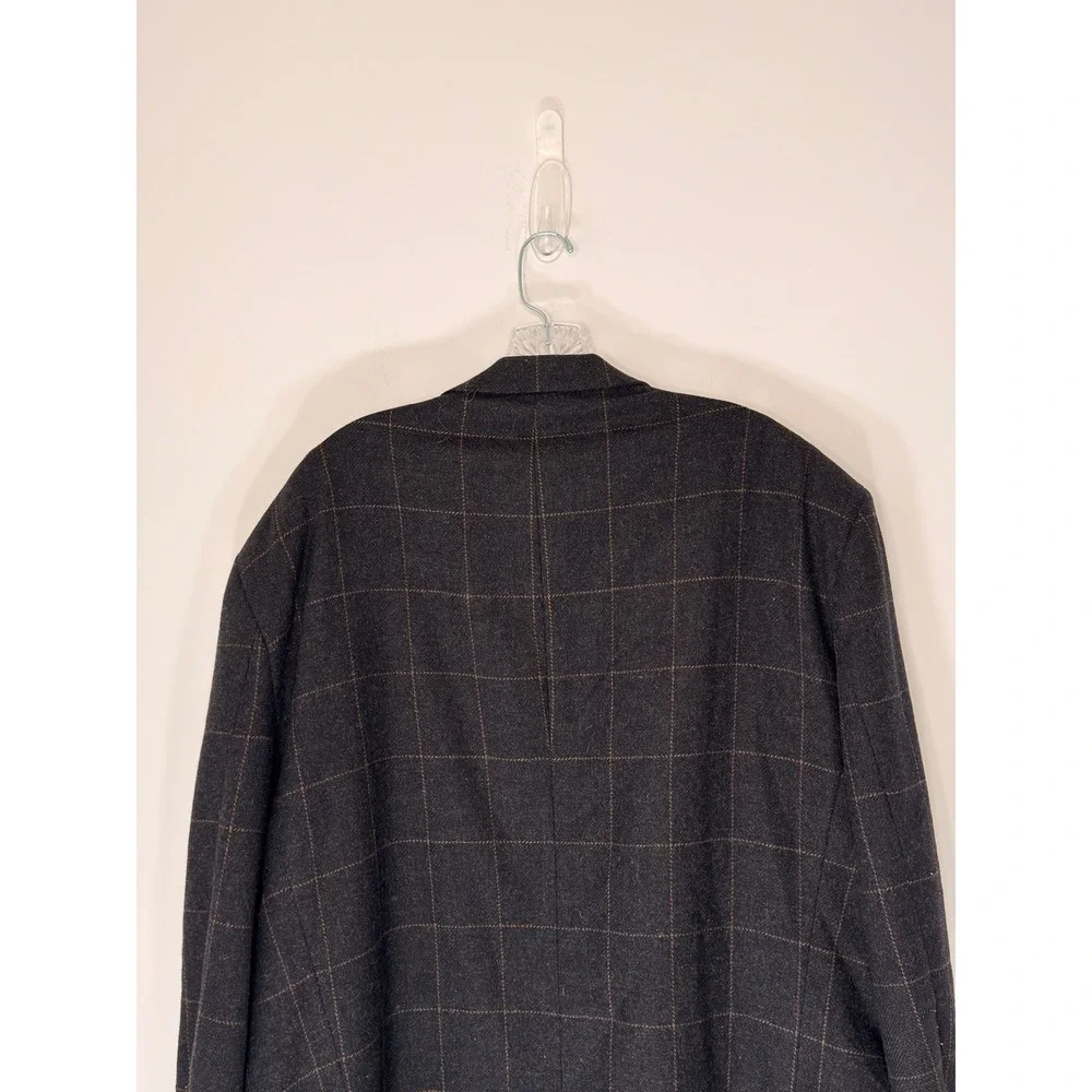 Oscar de la Renta Blazer Men's Charcoal Gray Plaid Sports Coat Work Preppy 48L